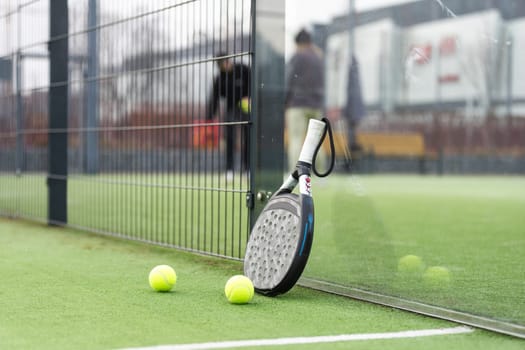 Paddle tennis racket and ball. High quality photo