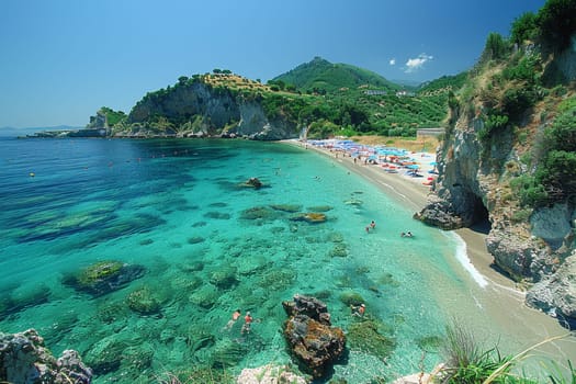 Naples, Ischia, Italy - locality of Barano di Ischia, panorama of the blue sea in summer.