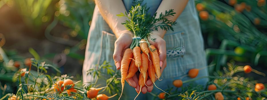 Harvest in the hands of a woman in the garden. Selective focus. nature.