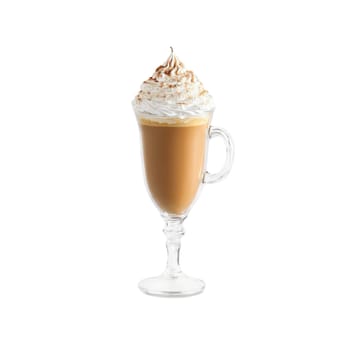 Pumpkin spice latte with whipped cream and spices dusting levitating Food and culinary concept. Food isolated on transparent background.