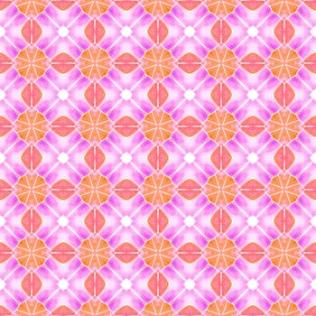 Textile ready overwhelming print, swimwear fabric, wallpaper, wrapping. Orange mesmeric boho chic summer design. Watercolor medallion seamless border. Medallion seamless pattern.