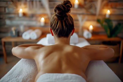 Beautiful woman massage at luxury spa for relaxation. generative AI.