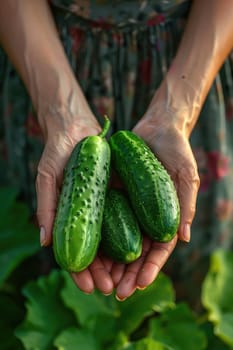 Harvest in the hands of a woman in the garden. Selective focus. nature.