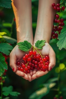 Harvest in the hands of a woman in the garden. Selective focus. nature.