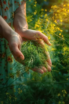 Harvest in the hands of a woman in the garden. Selective focus. nature.