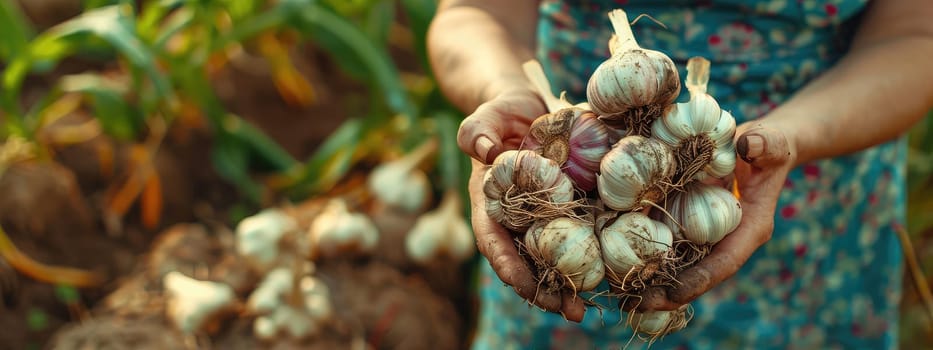 Harvest in the hands of a woman in the garden. Selective focus. nature.