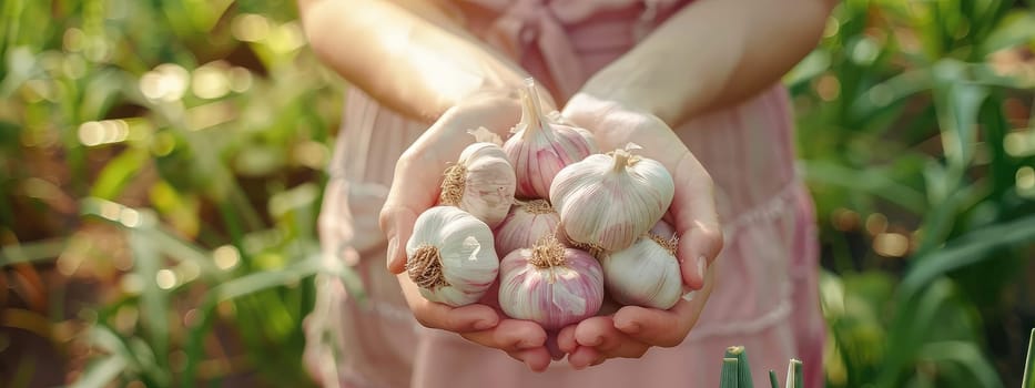 Harvest in the hands of a woman in the garden. Selective focus. nature.