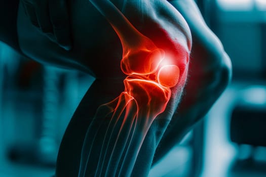 Chronic knee pain due to an inflamed knee joint prosthesis Ai generative.