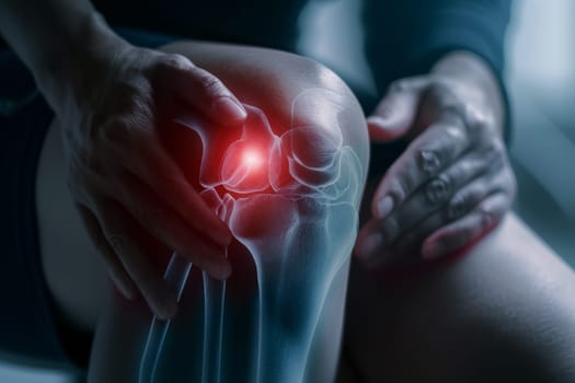 Chronic knee pain due to an inflamed knee joint prosthesis Ai generative.