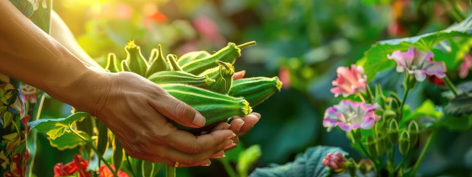 Harvest in the hands of a woman in the garden. Selective focus. nature.