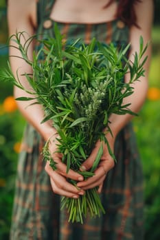 Harvest in the hands of a woman in the garden. Selective focus. nature.