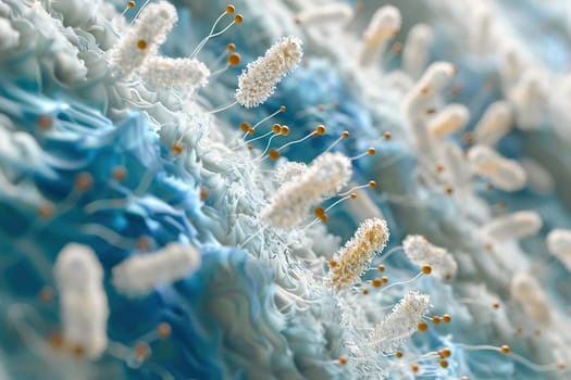 Microbes and bacteria under a microscope. Pathogenic microbes.