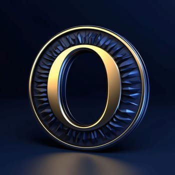 Graphic alphabet letters: Metal letter O uppercase on blue background. 3D rendered font.