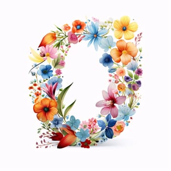 Graphic alphabet letters: Letter O of the English alphabet made of flowers. Vector illustration.