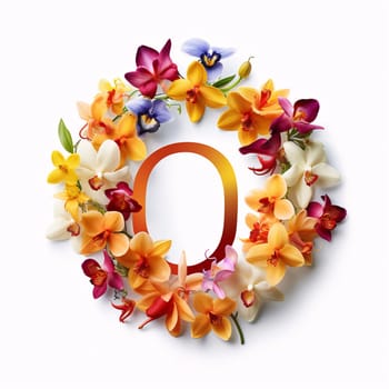 Graphic alphabet letters: Letter O made of flowers on white background. Floral alphabet.