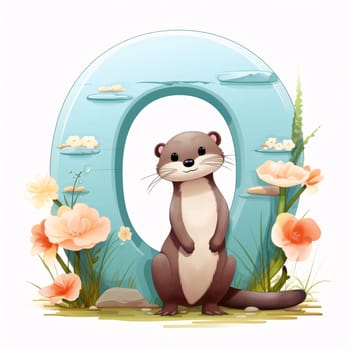 Graphic alphabet letters: Cute otter in the zoo. Vector illustration of a cute animal.