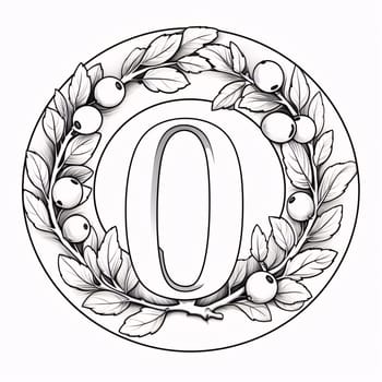 Graphic alphabet letters: Alphabet letter O in floral frame. Black and white vector illustration.