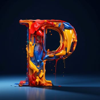Graphic alphabet letters: Fluid paint letter P uppercase. 3D rendering