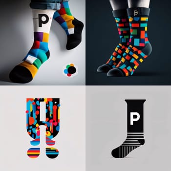 Graphic alphabet letters: Colorful socks with letter P. 3D illustration. Vintage style.