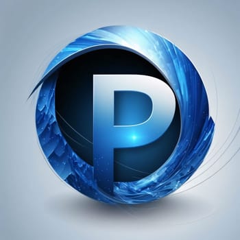 Graphic alphabet letters: Abstract blue circle with letter P in the center, vector illustration.