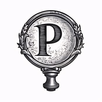 Graphic alphabet letters: Vintage monochrome engraving illustration of letter P in vintage style.