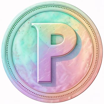 Graphic alphabet letters: 3d rendering of the letter P in gold and blue colors.