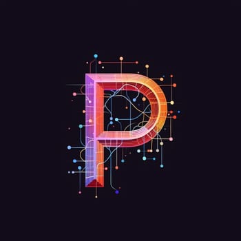 Graphic alphabet letters: Letter P with Connecting dots and lines. Technology concept. Vector illustration.