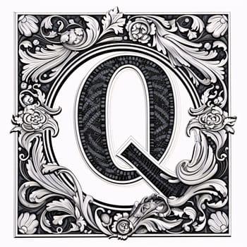 Graphic alphabet letters: Luxury capital letter Q in the Gothic style with floral ornament.