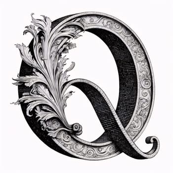 Graphic alphabet letters: Luxury capital letter Q with ornament in the style of Baroque