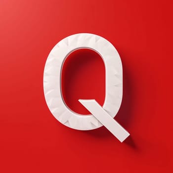 Graphic alphabet letters: White paper cut font letter Q on red background. 3d rendering