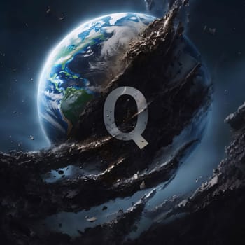 Graphic alphabet letters: Earth planet with Q letter. Elements of this image furnished