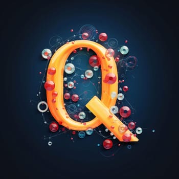 Graphic alphabet letters: Vector illustration of Q letter with connected dots and lines. Futuristic technology style.