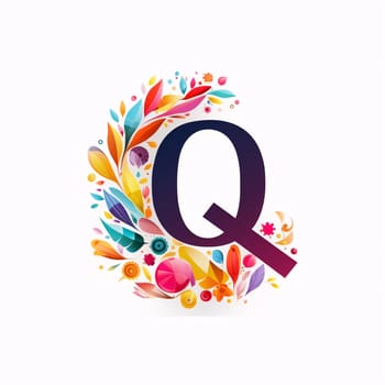 Graphic alphabet letters: Colorful letter Q logo with leaves and berries. Vector illustration.