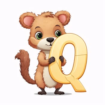 Graphic alphabet letters: Vector illustration of Cute little beaver cartoon character with letter Q