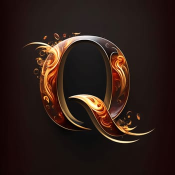 Graphic alphabet letters: Q letter with flames in the form of curls. Vector illustration.