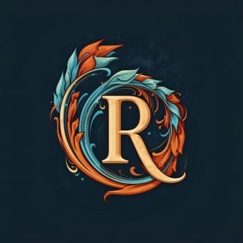 Graphic alphabet letters: Vintage capital letter R in the style of Baroque.