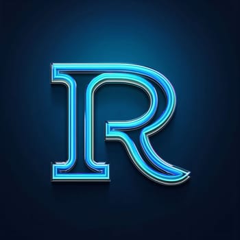 Graphic alphabet letters: Neon font letter r with blue outline and shadow, vector illustration