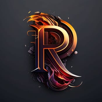 Graphic alphabet letters: Futuristic letter R with fire flames on black background. Vector illustration.