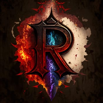 Graphic alphabet letters: Letter R with a lot of fire and flames. Computer generated illustration.