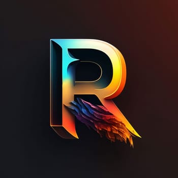 Graphic alphabet letters: Futuristic neon letter R with fire flame. 3D rendering