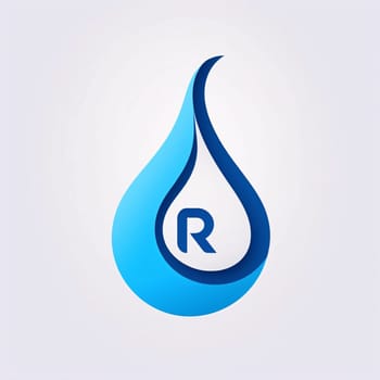 Graphic alphabet letters: icon of water drop with letter R. Flat design. Vector illustration