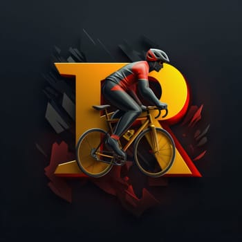 Graphic alphabet letters: Cyclist in front of the number one. 3D illustration