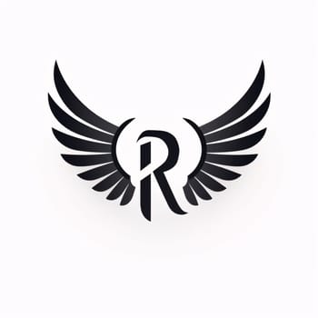 Graphic alphabet letters: Letter R with black wings logo design template. Elegant wing vector logo design.