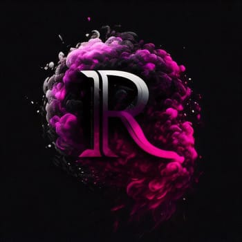 Graphic alphabet letters: 3d rendering of letter R in pink smoke isolated on black background