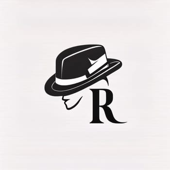 Graphic alphabet letters: Elegant gentleman's hat and letter R. Vector illustration.