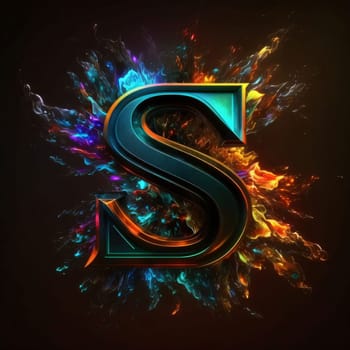 Graphic alphabet letters: Symbol letter S in the form of fire and flames on a black background