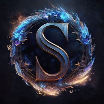 Graphic alphabet letters: Letter S in a circle of fire with blue and orange flames.