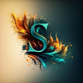 Graphic alphabet letters: letter S on a background of a splash of colored paint, vector illustration