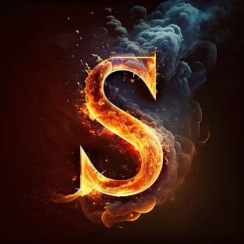 Graphic alphabet letters: Letter S of the alphabet made of fire and smoke on a dark background
