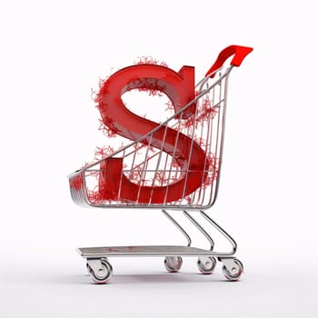 Graphic alphabet letters: Shopping cart with 3D dollar sign on white background. 3D illustration.